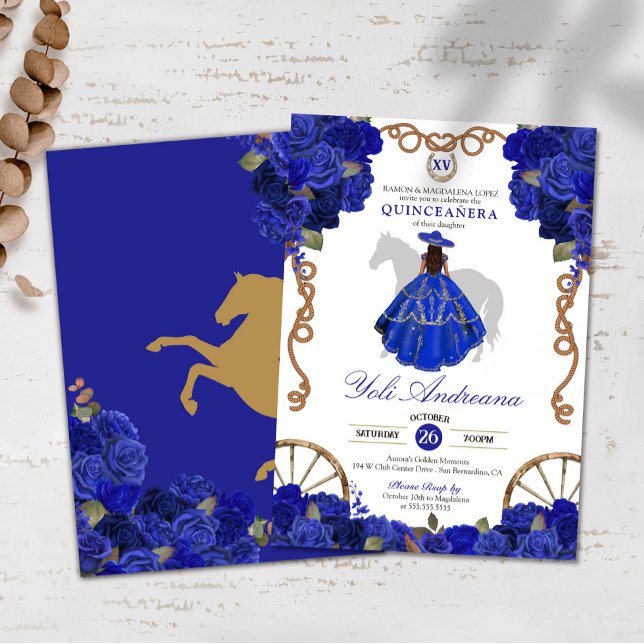 Invitación Rosa azul Floral Occidental Charro Quinceañera (Subido por el creador)