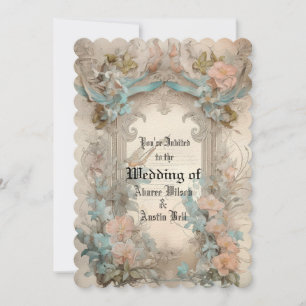Invitación Rosa Azul Floral Pastel Victoriano