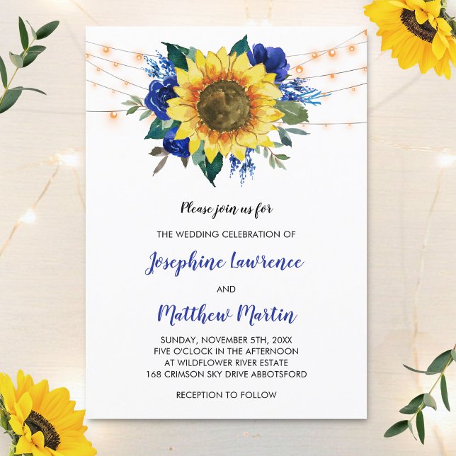 Invitación Rosa azul girasol Boda de las luces florales (Subido por el creador)