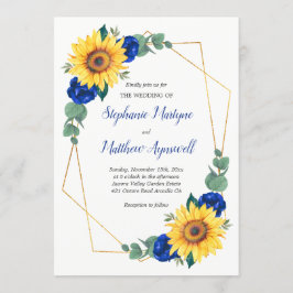 Invitación Rosa azul girasol Boda floral geométrico
