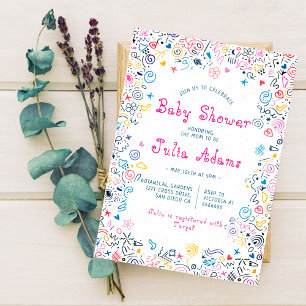 Invitación Rosa Azul Lindo adorable Doodle Divertido Juguete 