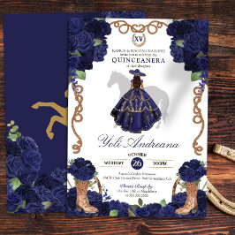 Invitación Rosa azul marino Boots Charra Vestidos Quinceañera