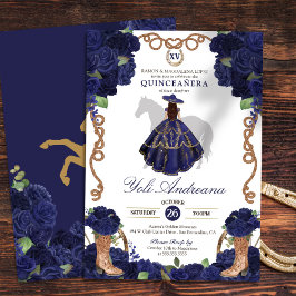 Invitación Rosa azul marino Boots Charro Vestidos Quince Anos