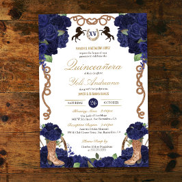 Invitación Rosa azul marino Charro Quinceañera Occidental
