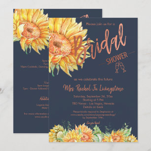 Invitación Rosa azul marino dorado Sunflower Bridal Shower