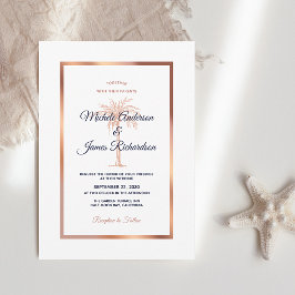 Invitación Rosa azul marino Palm Tree Tropical Boda