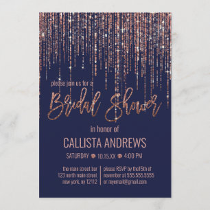 Invitación Rosa azul marino Purpurina de oro ducha de novia l