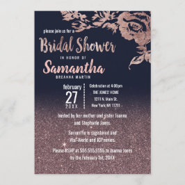 Invitación Rosa azul marino Purpurina de oro Floral Bridal Sh