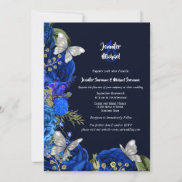 Invitación Rosa azul mariposa de plata boda follaje real