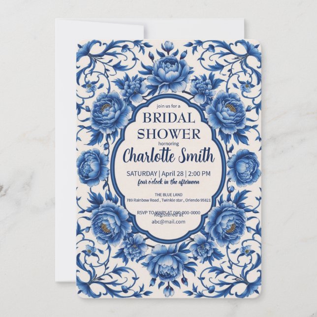 Invitación Rosa azul moderno Flor antigua ducha de novia (Anverso)