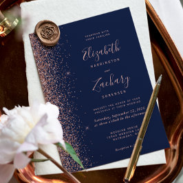 Invitación Rosa azul moderno Purpurina de oro Boda