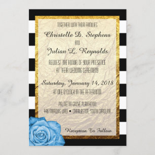 Invitación Rosa azul moderno Relieve metalizado dorado falso 