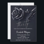 Invitación Rosa azul oscuro Gothic 30 cumpleaños<br><div class="desc">Elegante rosa oscuro sobre un fondo azul oscuro.</div>
