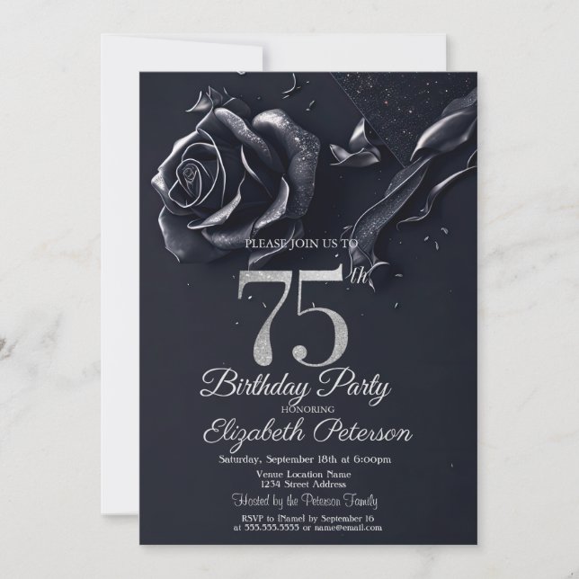 Invitación Rosa azul oscuro Gothic 75º cumpleaños (Anverso)
