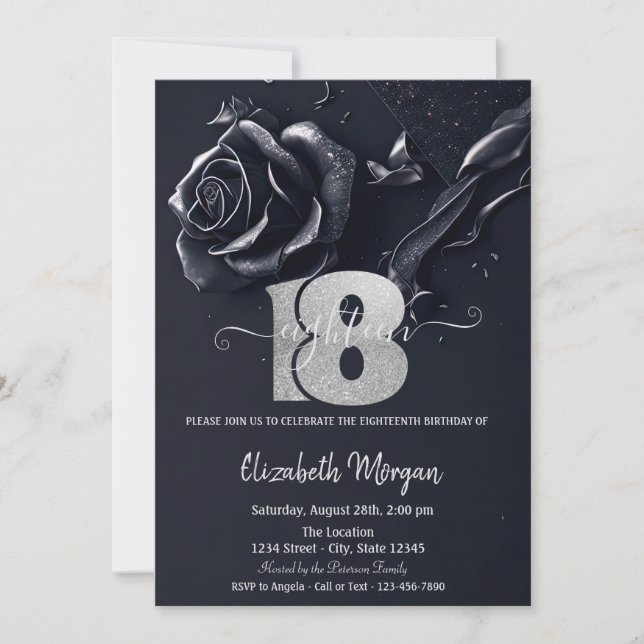 Invitación Rosa Azul Oscuro Gótico 18 Cumpleaños (Anverso)