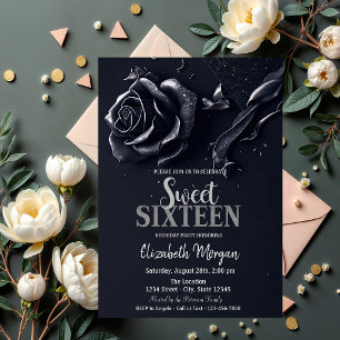 Invitación Rosa Azul Oscuro Gótico Cumpleaños 16
