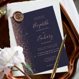 Invitación Rosa azul oscuro moderno Purpurina dorado Boda pe