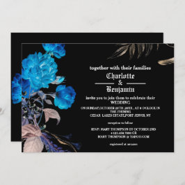 Invitación Rosa azul oscuro y oro Boda gótico