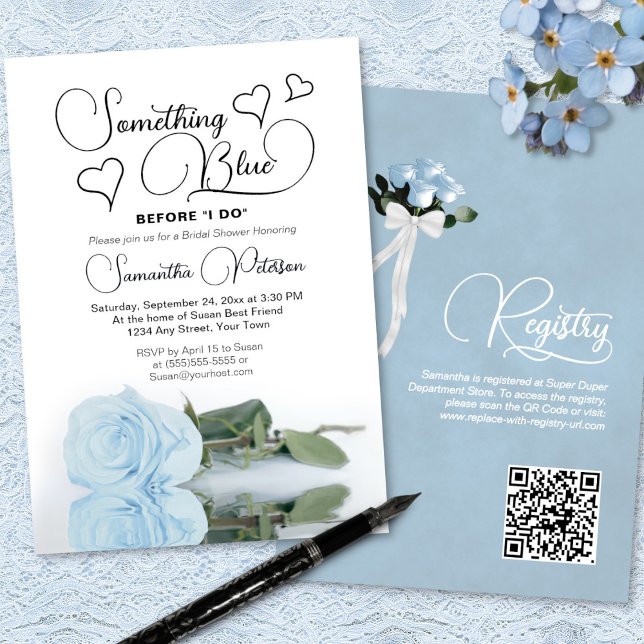 Invitación Rosa azul pálido Algo Ducha azul nupcial (Front/Back)