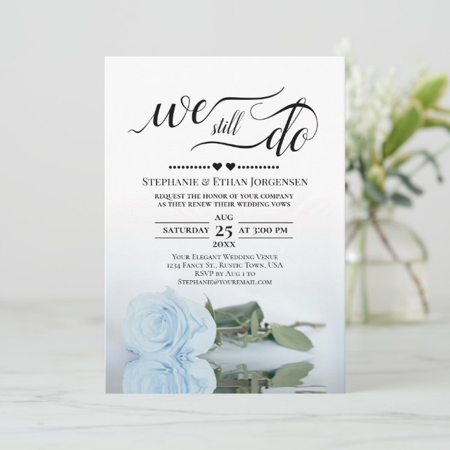 Invitación Rosa azul pálido que aún hacemos Boda promete reno (Anverso de pie)