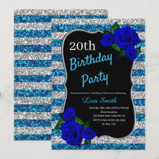 Invitación Rosa azul profundo del Purpurina de la franja azul