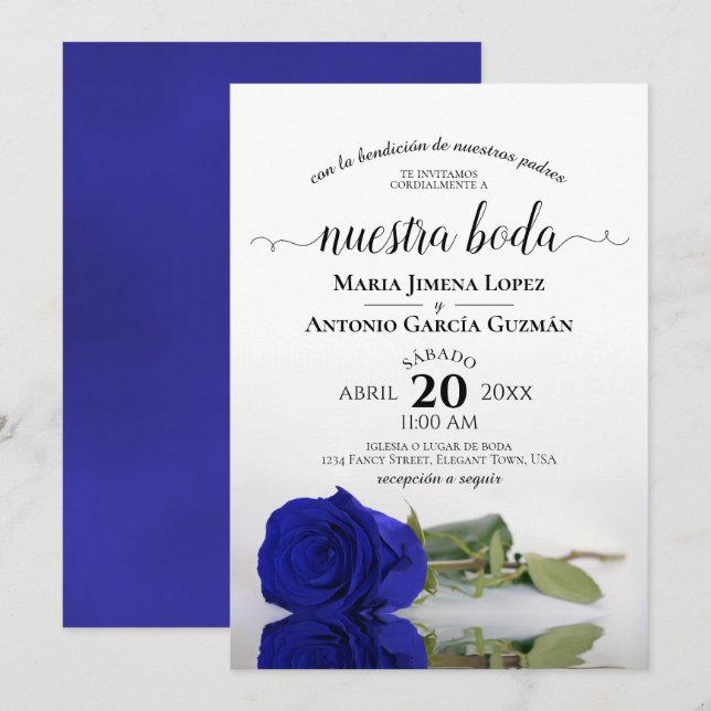 Invitación Rosa azul real Boda de Nuestra Boda (Anverso / Reverso)
