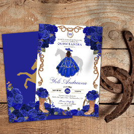 Invitación Rosa azul real Boots Charro Vestidos Quinceañera