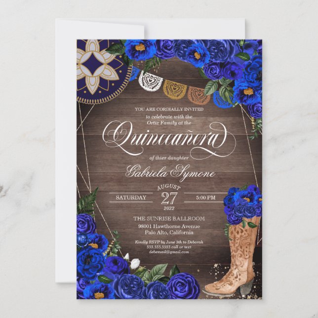 Invitación Rosa azul real Charra Cowgirl Western Quinceañera (Anverso)