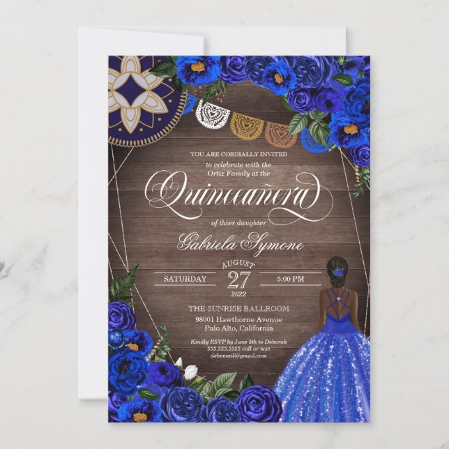 Invitación Rosa azul real Charro Country Glam Quinceanera (Anverso)