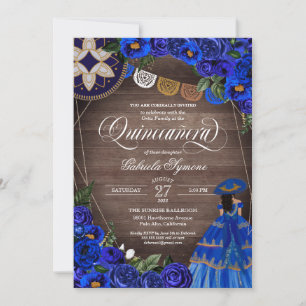 Invitación Rosa azul real Charro/Mariachi Rustic Quinceanera