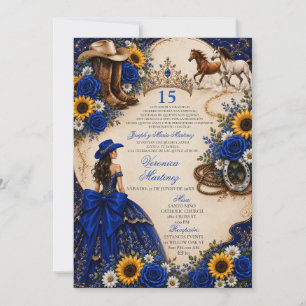 Invitación Rosa Azul Real Girasol Quinceañera Occidental