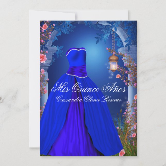 Invitación Rosa azul real Quinceanera (Anverso)