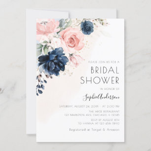 Invitación Rosa Azul Rosado Y De La Marina De Rubor Boho Brid