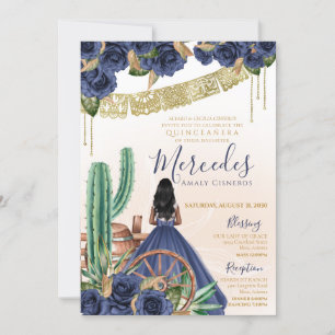 Invitación Rosa azul Rustic Charro Occidental Quinceanera