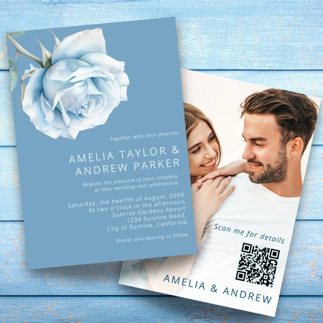 Invitación Rosa azul turbio Boda floral acuarela moderna (Subido por el creador)