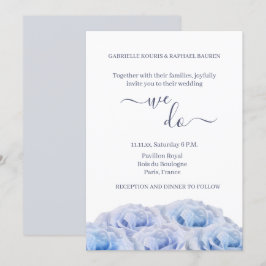 Invitación Rosa azul turbio floral blanca elegante lo hacemos