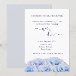Invitación Rosa azul turbio floral blanca elegante lo hacemos
