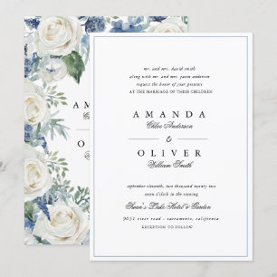 Invitación Rosa azul turbio floral elegante Boda clásico 