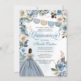 Invitación Rosa azul turbio País Papel Picado Quinceañera
