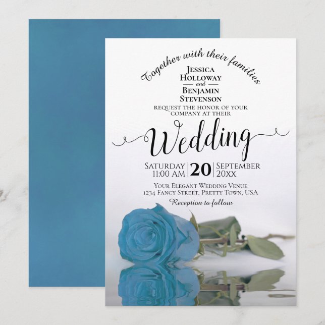 Invitación Rosa azul turquesa Boda de arco elegante (Anverso / Reverso)