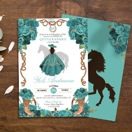 Invitación Rosa azul turquesa Charra Vestidos Quinceanera