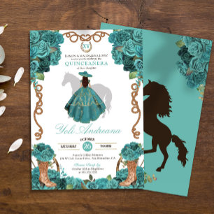 Invitación Rosa azul turquesa Charra Vestidos Quinceanera
