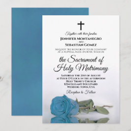 Invitación Rosa azul turquesa Moda Boda católico moderno