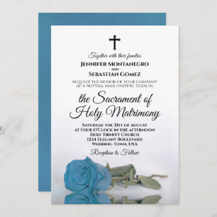 Invitación Rosa azul turquesa Moda Boda católico moderno
