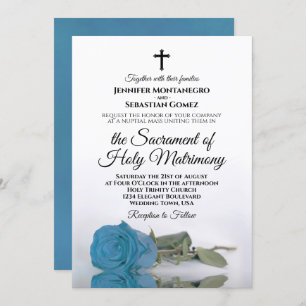 Invitación Rosa azul turquesa Moda Boda católico moderno