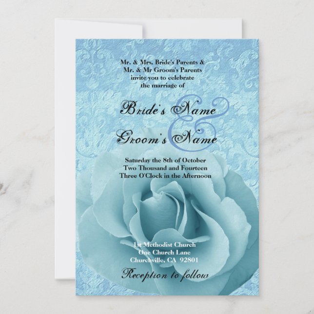 Invitación Rosa azul turquesa y matrimonio Damasco (Anverso)