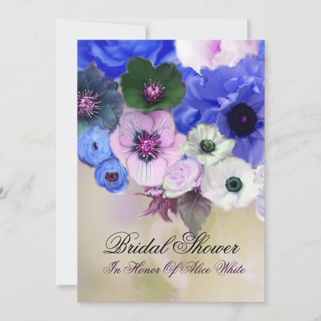 INVITACIÓN ROSA AZUL Y FLORES DE ANÉMONA DUCHA NUPCIAL (Anverso)