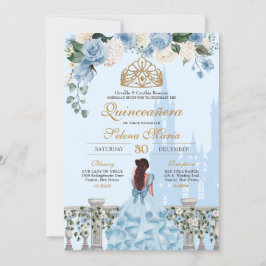 Invitación Rosa azul y princesa de oro Quinceañera