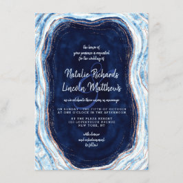 Invitación Rosa azul zafiro Geode oro Agate Boda de mármol