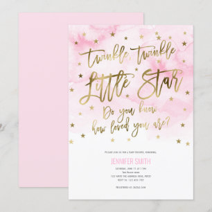Invitación Rosa, Baby Girl, Twinkle pequeñas estrellas, Baby 